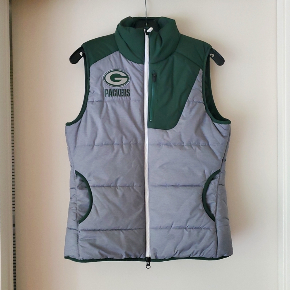 Packers Green & Gray Quilted Puffer Vest with High Collar